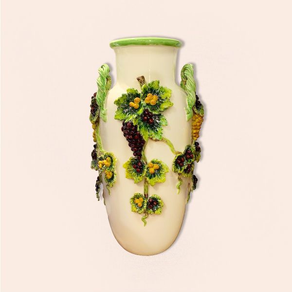 MISSILE-SHAPED VASE CM.80H, 3-D GRAPE ON WHITE - grape harvest